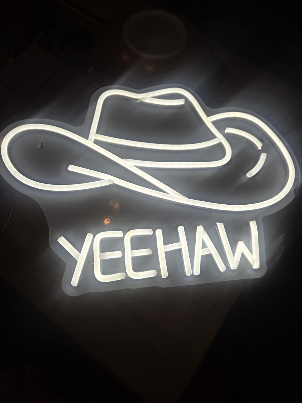 Yeehaw Neon Cowboy Hat Sign - White LED Accent Light USB